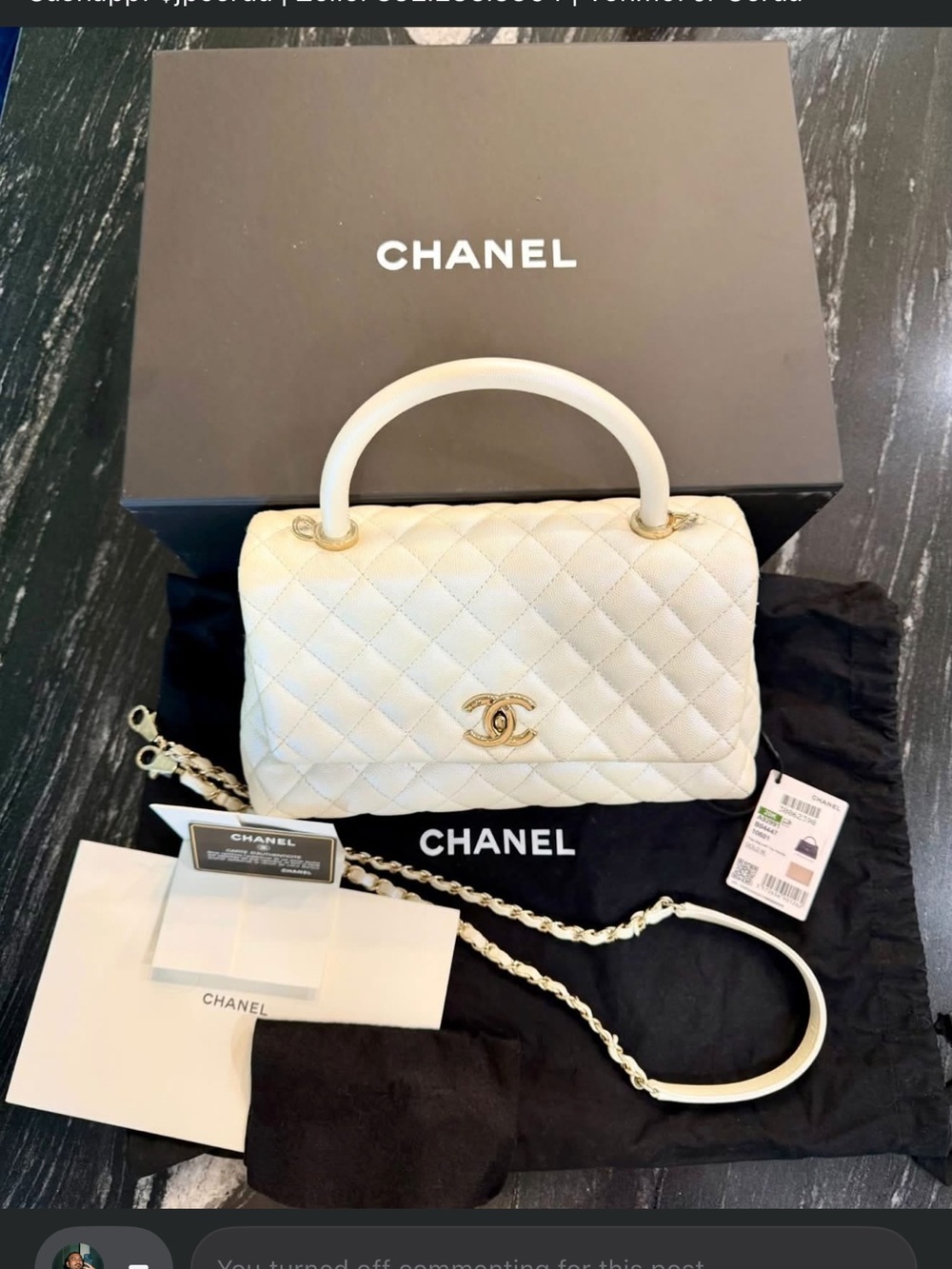 CHANEL Cream Quilted Leather Top-Handle Flap Bag with Gold Hardware